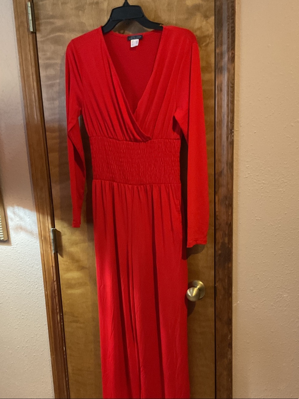 VENUS Red Long Sleeve V-Neck Jump Suit